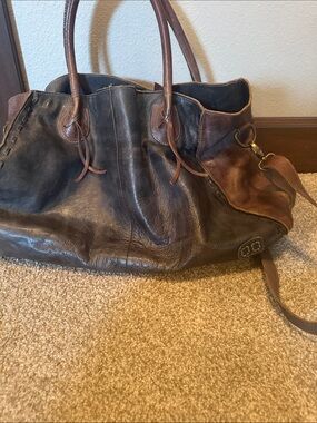 Bed Stu Two-Tone Dark Brown and Chestnut Leather Shoulder Tote